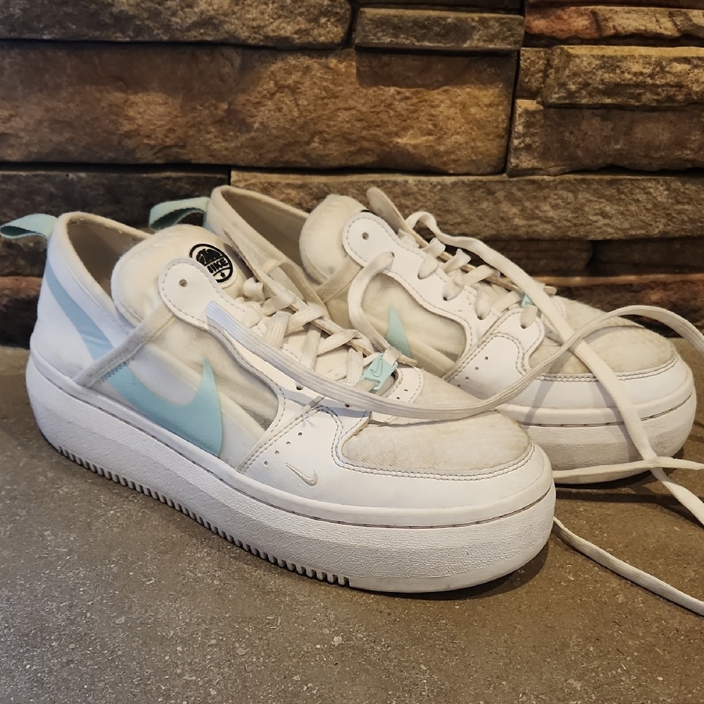Nike Women's Court Vision Alta White and Turquoise Shoes